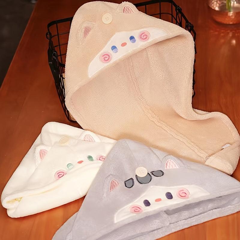 Hugging Cat Hair Drying Cap for Women Long Hair Quick Drying Bath Cap