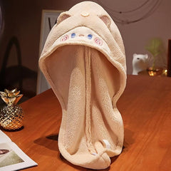 Hugging Cat Hair Drying Cap for Women Long Hair Quick Drying Bath Cap