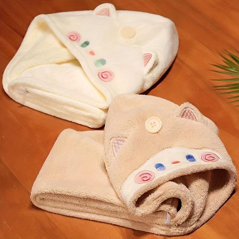 Hugging Cat Hair Drying Cap for Women Long Hair Quick Drying Bath Cap