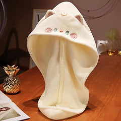 Hugging Cat Hair Drying Cap for Women Long Hair Quick Drying Bath Cap