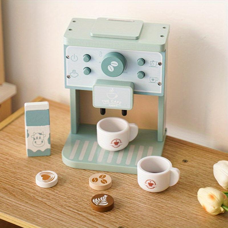 Wooden Coffee Machine Toy Set for Kids Pretend Play