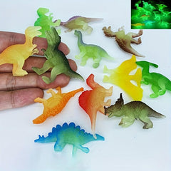 12pcs Glow in Dark Mini Dinosaur Figures Party Favors Cupcake Toppers