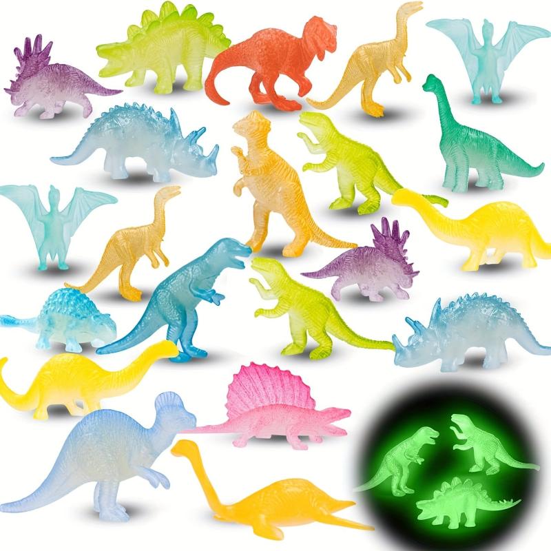 12pcs Glow in Dark Mini Dinosaur Figures Party Favors Cupcake Toppers
