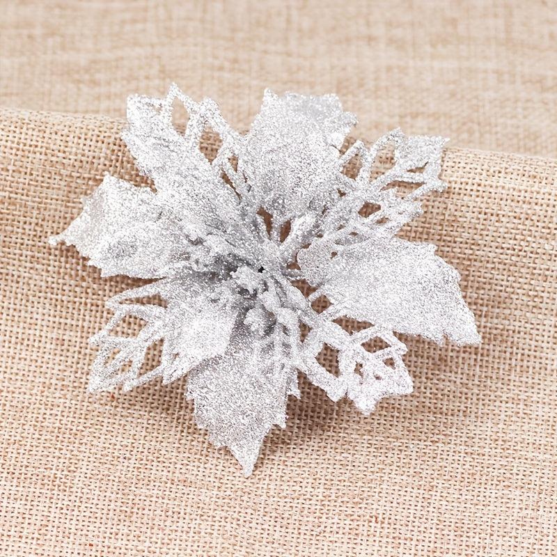 10pcs 9 Glitter Christmas Tree Flowers Ornaments Wedding Decor