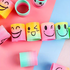 12pcs Mini Face Rainbow Circle Children's Toys Cartoon Expression Spring Stacked