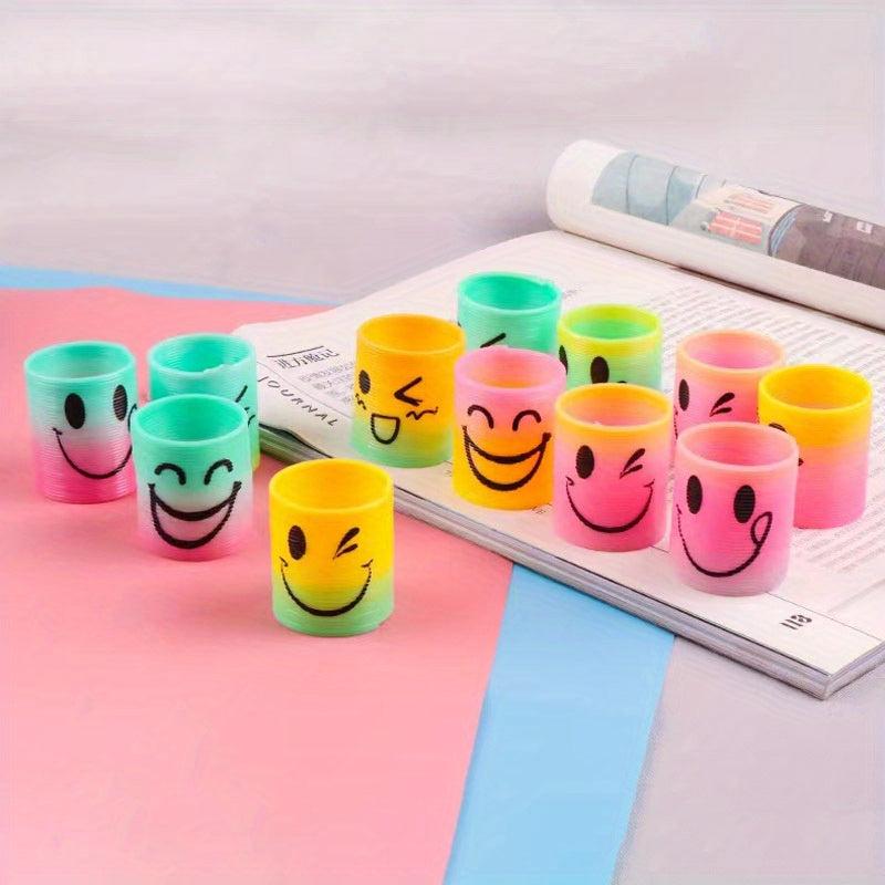12pcs Mini Face Rainbow Circle Children's Toys Cartoon Expression Spring Stacked