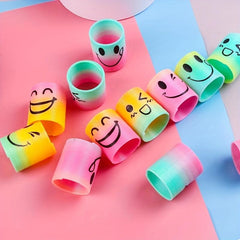 12pcs Mini Face Rainbow Circle Children's Toys Cartoon Expression Spring Stacked
