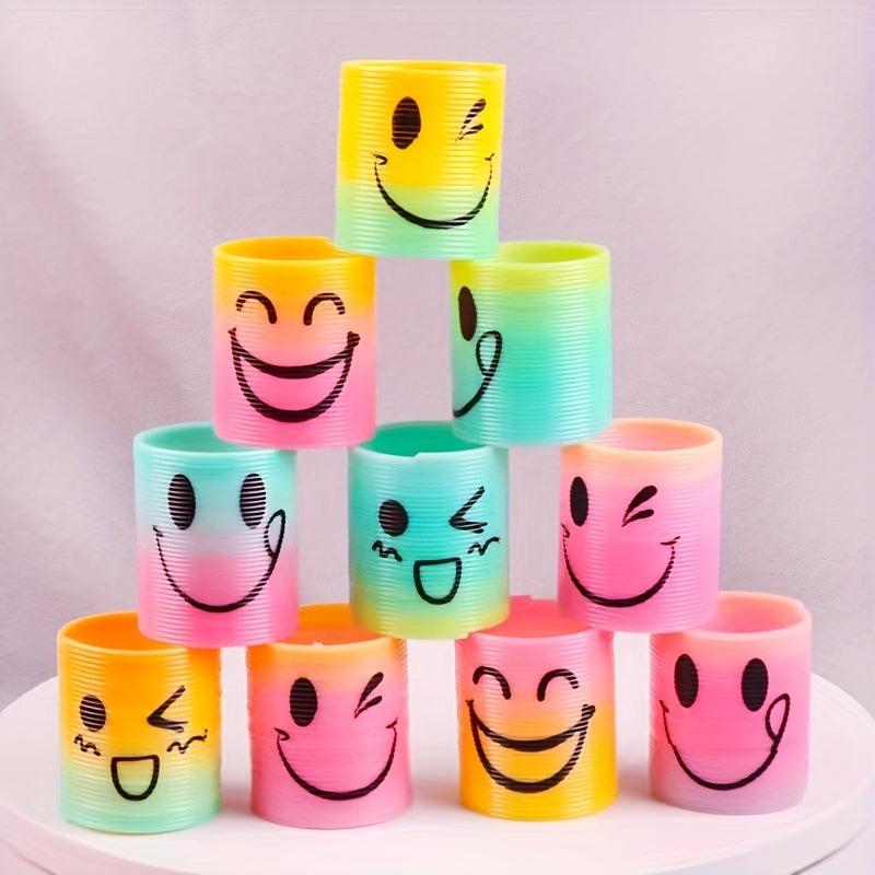 12pcs Mini Face Rainbow Circle Children's Toys Cartoon Expression Spring Stacked