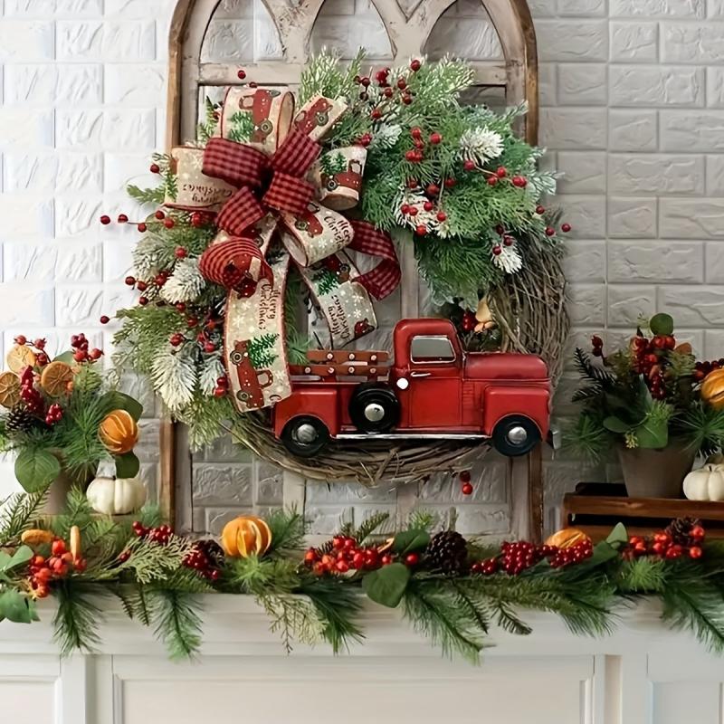 Christmas Wreath Red Truck Decoration Rattan Circle Large Door Front Wreath