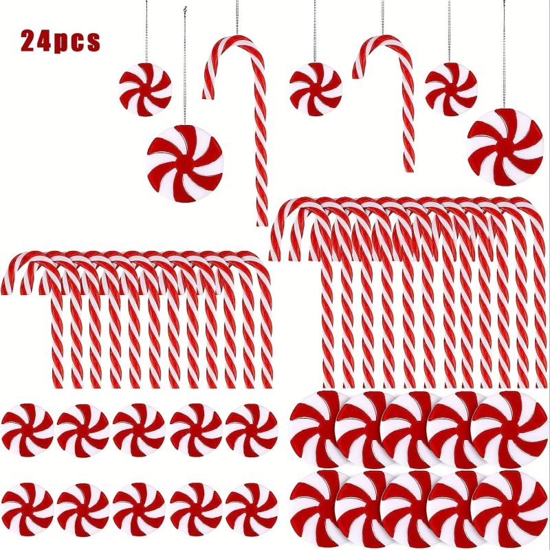 24pcs Christmas Candy Cane Ornaments Red and Green Plastic Twisted Decoration