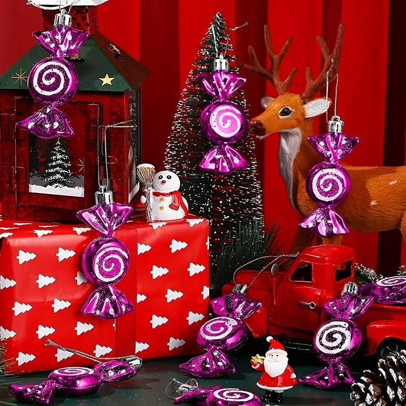 6pcs Purple Electroplated Candy Hanging Ornaments Christmas Party Home Decor