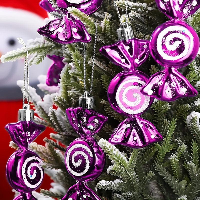 6pcs Purple Electroplated Candy Hanging Ornaments Christmas Party Home Decor