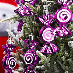 6pcs Purple Electroplated Candy Hanging Ornaments Christmas Party Home Decor