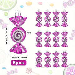6pcs Purple Electroplated Candy Hanging Ornaments Christmas Party Home Decor