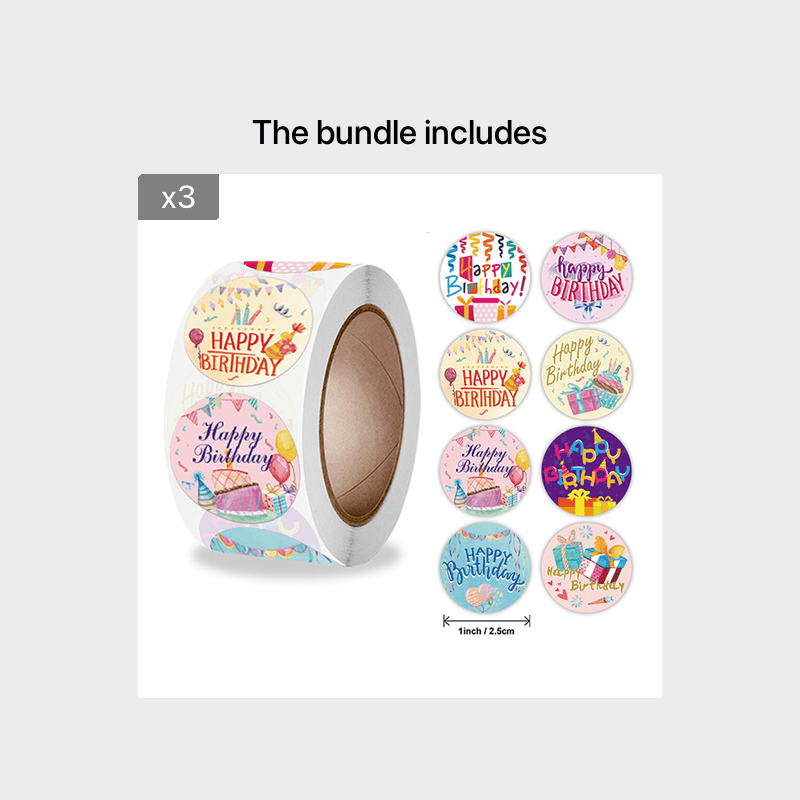 500 Happy Birthday Stickers for Kids Toys Gift Party Baking Decor