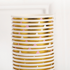 10pcs Stamping Golden Disposable Cups And Pink Striped Golden Lace Paper Cups