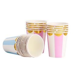 10pcs Stamping Golden Disposable Cups And Pink Striped Golden Lace Paper Cups