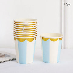 10pcs Stamping Golden Disposable Cups And Pink Striped Golden Lace Paper Cups
