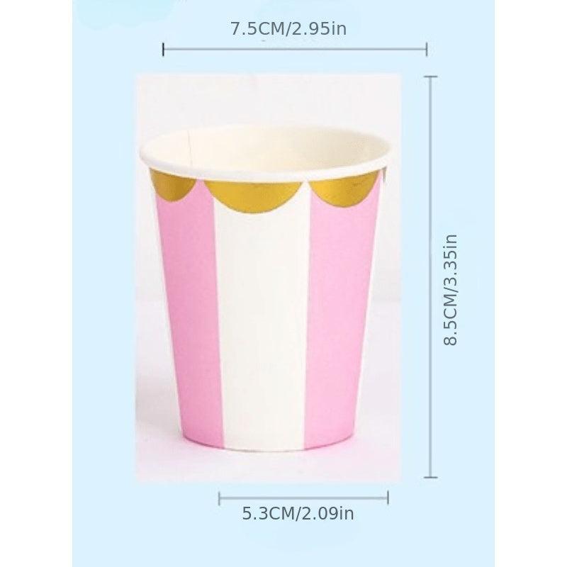 10pcs Stamping Golden Disposable Cups And Pink Striped Golden Lace Paper Cups