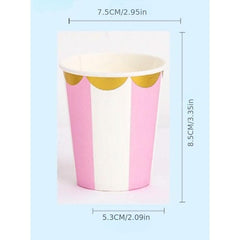 10pcs Stamping Golden Disposable Cups And Pink Striped Golden Lace Paper Cups