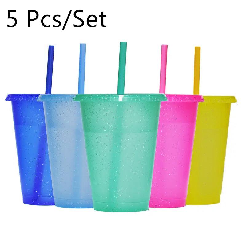 5 Pcs Reusable Party Drinking Cups Set with Straw & Lid 16-24oz