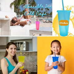 5 Pcs Reusable Party Drinking Cups Set with Straw & Lid 16-24oz