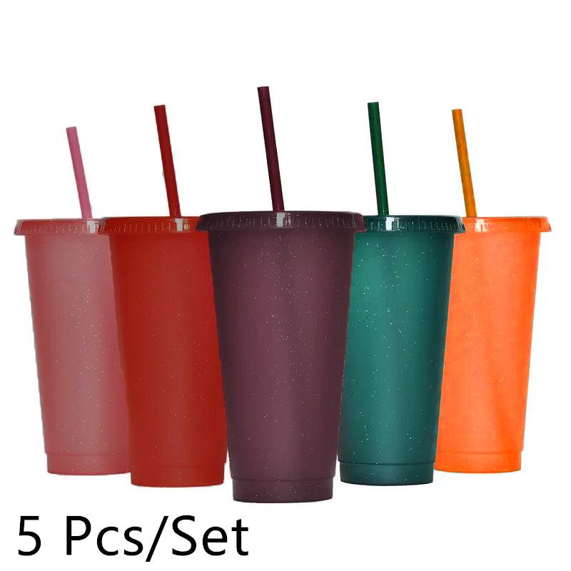 5 Pcs Reusable Party Drinking Cups Set with Straw & Lid 16-24oz