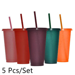 5 Pcs Reusable Party Drinking Cups Set with Straw & Lid 16-24oz