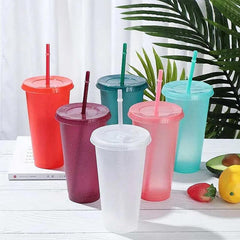 5 Pcs Reusable Party Drinking Cups Set with Straw & Lid 16-24oz