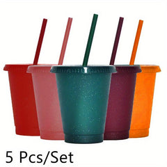 5 Pcs Reusable Party Drinking Cups Set with Straw & Lid 16-24oz