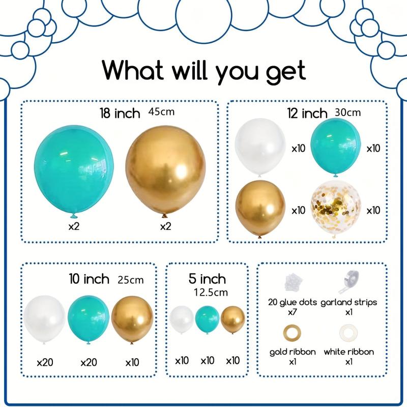Turquoise & Metallic Golden Balloon Arch Kit for Special Events
