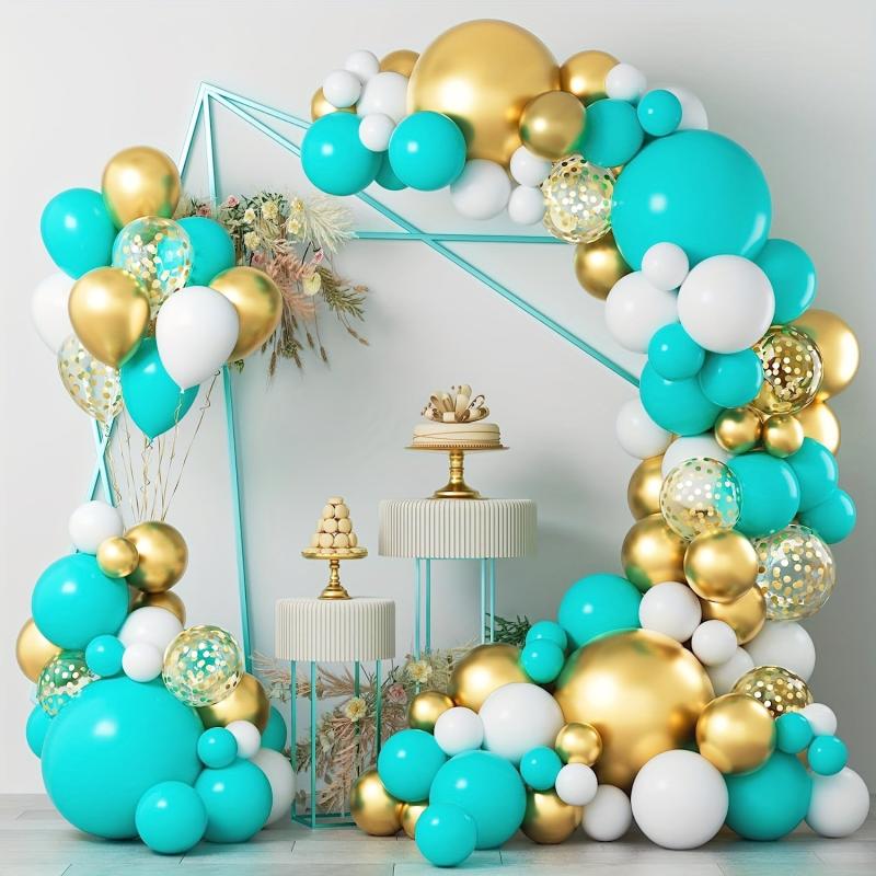 Turquoise & Metallic Golden Balloon Arch Kit for Special Events
