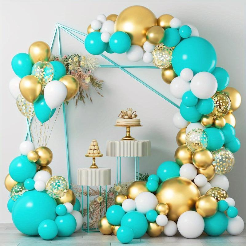 Turquoise & Metallic Golden Balloon Arch Kit for Special Events