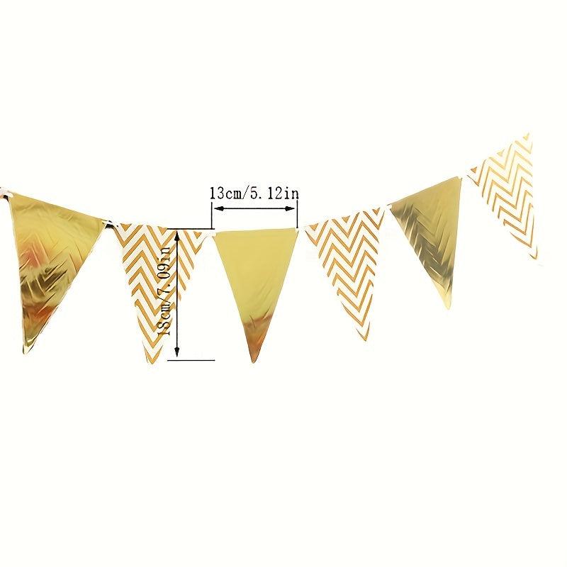 12 Gilded Wavy Pennants Birthday Party Decoration Flags
