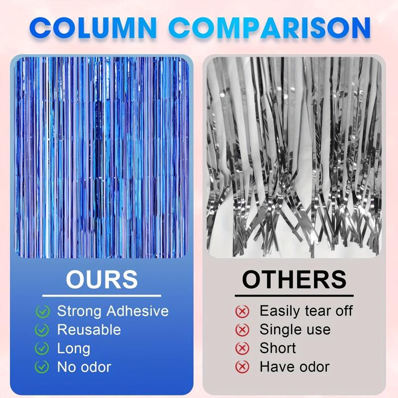 3pcs Foil Tassel Backdrop Curtains Metallic Ribbon Party Decorations