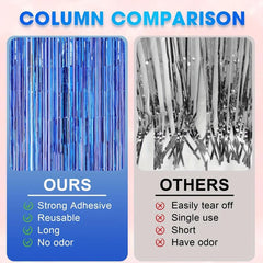3pcs Foil Tassel Backdrop Curtains Metallic Ribbon Party Decorations