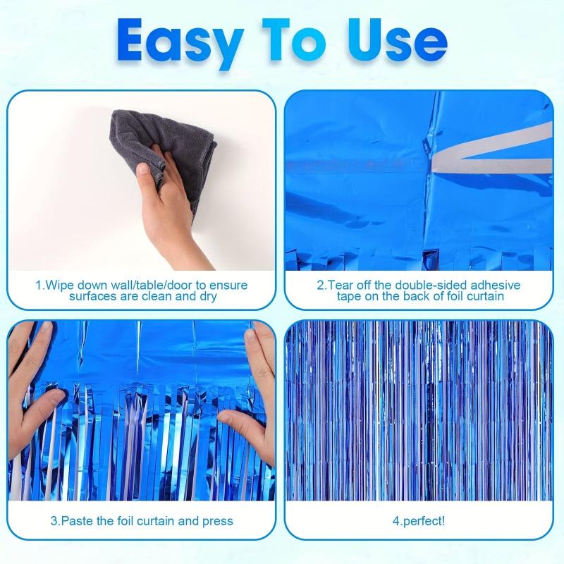 3pcs Foil Tassel Backdrop Curtains Metallic Ribbon Party Decorations