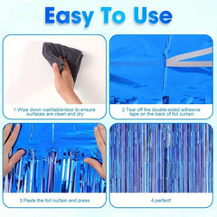 3pcs Foil Tassel Backdrop Curtains Metallic Ribbon Party Decorations