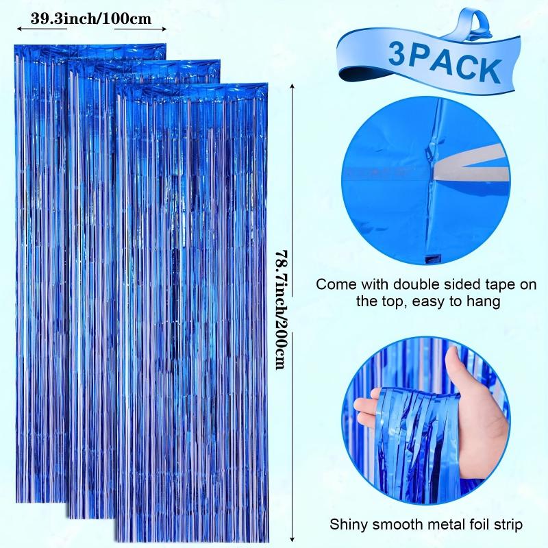 3pcs Foil Tassel Backdrop Curtains Metallic Ribbon Party Decorations