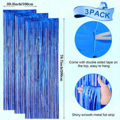 3pcs Foil Tassel Backdrop Curtains Metallic Ribbon Party Decorations