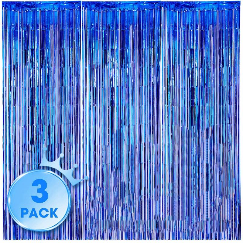 3pcs Foil Tassel Backdrop Curtains Metallic Ribbon Party Decorations
