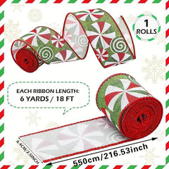 1pc Cartoon Mint Candy Ribbon Christmas Decoration Ribbon