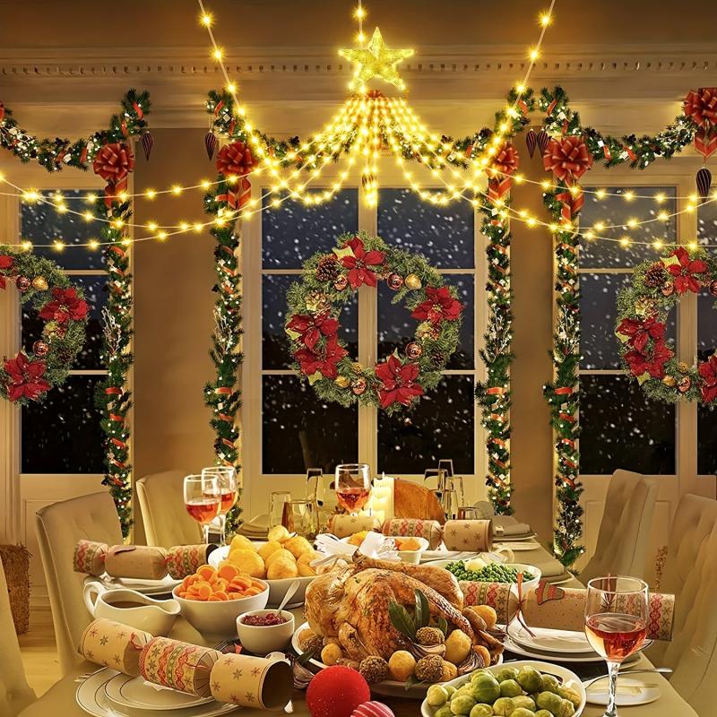 Christmas Outdoor Star String Lights 8 Lighting Modes Waterfall Lights