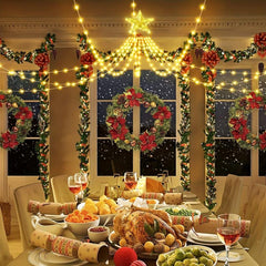 Christmas Outdoor Star String Lights 8 Lighting Modes Waterfall Lights