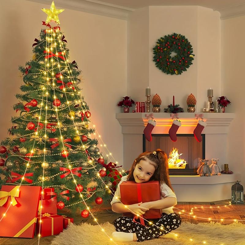 Christmas Outdoor Star String Lights 8 Lighting Modes Waterfall Lights