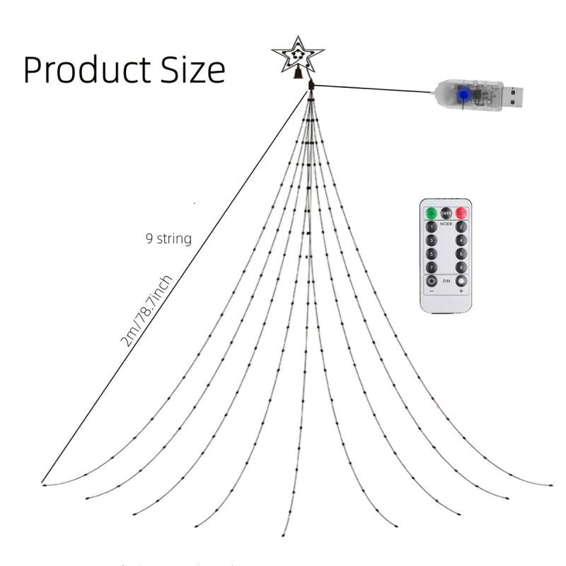 Christmas Outdoor Star String Lights 8 Lighting Modes Waterfall Lights