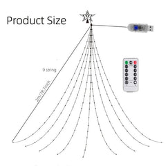 Christmas Outdoor Star String Lights 8 Lighting Modes Waterfall Lights