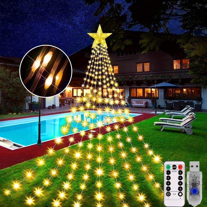 Christmas Outdoor Star String Lights 8 Lighting Modes Waterfall Lights