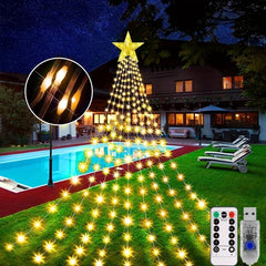 Christmas Outdoor Star String Lights 8 Lighting Modes Waterfall Lights