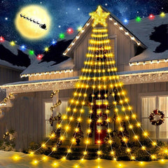 Christmas Outdoor Star String Lights 8 Lighting Modes Waterfall Lights